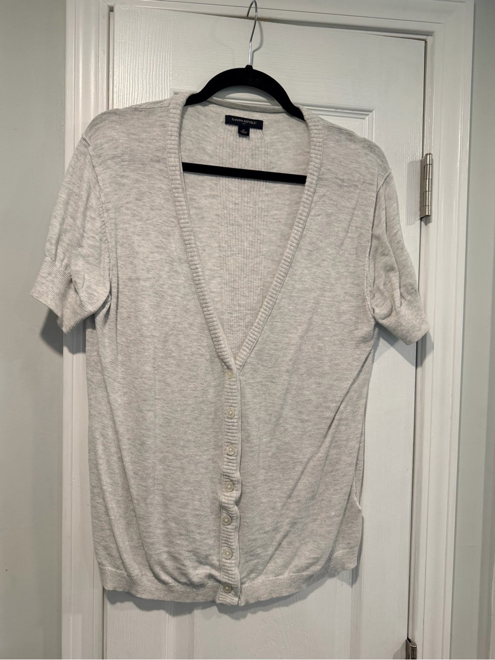 Banana Republic Size XL Light Gray 100% Cotton Short Sleeve Button Cardigan